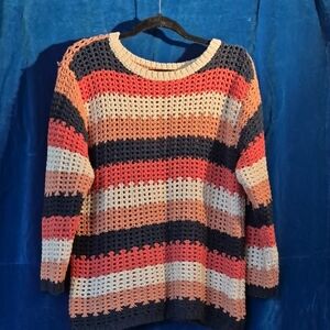 LL Bean signature Stripes Sweater - Navy, Coral, Peach & Cream